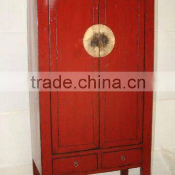 antique Chinese two door two drawer red lacquer wedding wardrobe