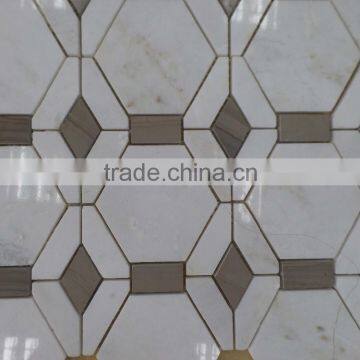 Hexagon Marble mosaic Tiles(Pure White+Athen Grey Marble)