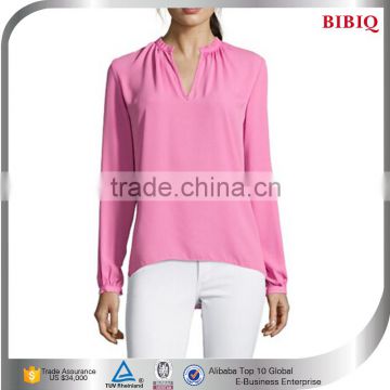 Pink Crepe V-neck Lady Blouse