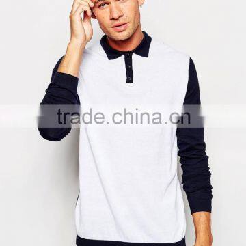 Men Long Sleeve Thick Polo Shirts Blank Lightweight 100 Cotton Contrast White And Black Polo Shirt