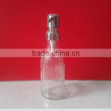 250ml engraved glass bottle with silver pump lid