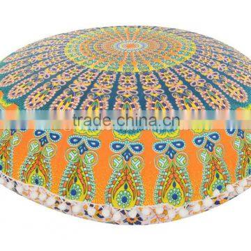 Indian Mandala Floor Cushions Round Ombre Large Pillow Cover Decorative Throw Pillows Pom Pom Roundie Boho Outdoor Cushion Cover