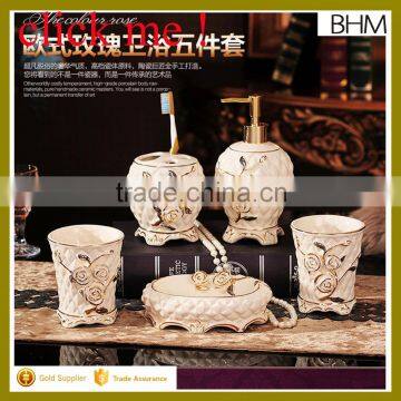 Hot sales cylinder ceramic bathroom sets 5PCS with golden outlet decorative