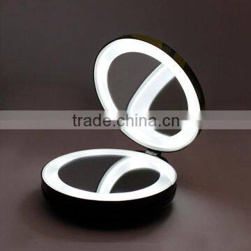 Double side luxury foldable LED Lighted compact round mirror