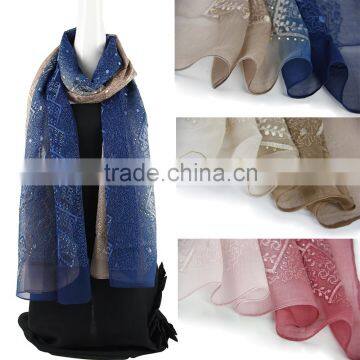 Two tone color emboidery 100% silk scarf with Sequins