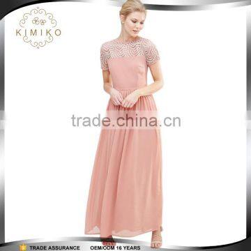 OEM&ODM manufacture newest fashion maxi dress with short sleeeve for women