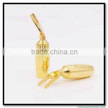 High Performance Pure Red Copper Spade Plug Gold Plated Spade Fork Banana Plug Screw Locking Banana Connector