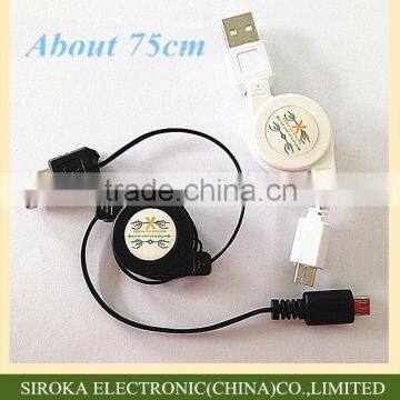 Portable retractable usb charger cable with micro USB port for Samsung HTC