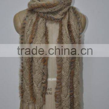 women fashion knitted real rabbit fur scarf LK16F007