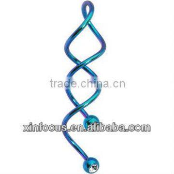 Teal Titanium CZ Super Spiral Twister Belly Ring body jewelry