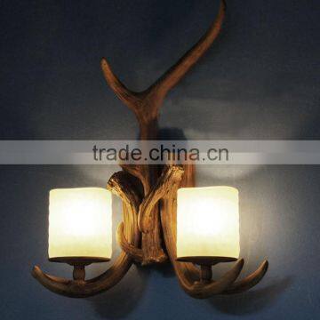 Rural Style Resin Antler Deer Horns II W/2 Head Wall Lamp photo-3