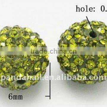 Czech Glass Rhinestone Ball Beads, Polymer Clay, Round, GreenYellow, about 6mm, hole: 0.8mm(RB-Q094-3)