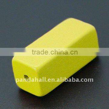 Wood Beads, Dyed, Rectangle, Yellow, about 15x36x15mm, hole: 4mm(WOOD-A010-2)