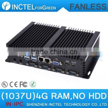 fanless embedded pc auto boot USB 3.0 Dual Gigabit Lan 4 COM Intel Celeron C1037U 1.8Ghz 4G RAM ONLY