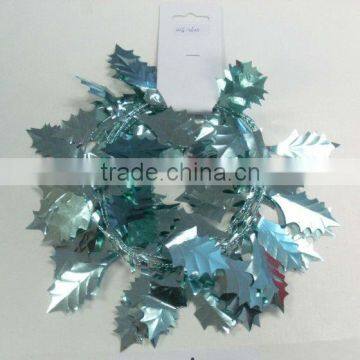 HOT SALE! 9 Feet Iceblue Metallic PVC Holly Leaf Christmas Wire Tinsel Garlands