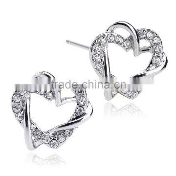 Dubai Gold Jewelry Earring 18k Gold White Gold Plated Heart Stud Diamond Earring