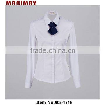 wholesale fashion ladies white shirt office uniform designs for women blouse with tie