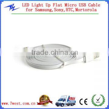 3M LED Light Up Flat Micro USB Data Cable Cord for Smartphone and Tablets