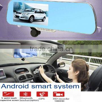 Andriod systerm WIFI 5" inch blue 1080p car driving mirror recorder with wifi backup camera GPS