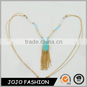 Wholesale double layers gold chain turquoise tassel pendant costume jewelry