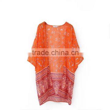 fashion Printed Chiffon Cardigan Blouse Tassel Fringe Shawl Kimono Jacket Tops