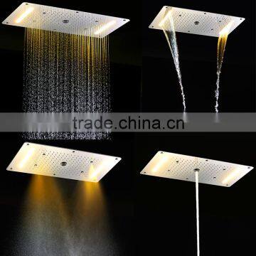 hydro power led shower head 380*700mm big shower faucet stainless steel rainfall waterfall mist bathroom accessoy embed ceiling