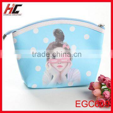 Alibaba hot sale Korea cartoon travel storage bag girl white dot zipper makeup bag