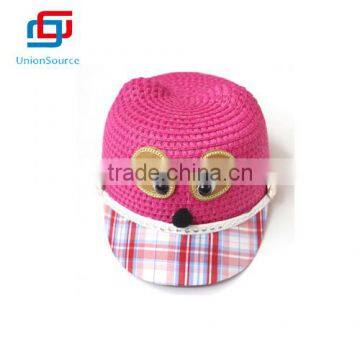 Kids Bear Face Grid Peaked Cap Straw Hats