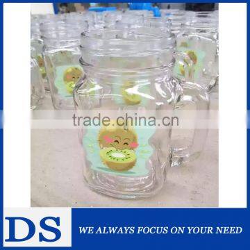 Glass juice bottle with fruit decal /glass jar for juice