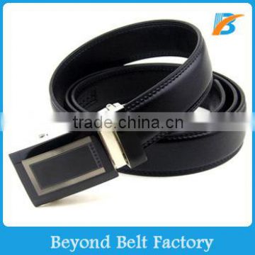 Beyond 35mm Wide Black Solid Leather Slide Belt for Men in Stock