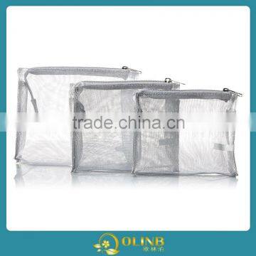 3 Piece Sets Silver Mesh Cosmetic Bag