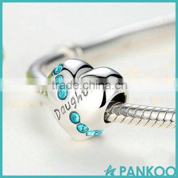 New Blue Crystals 925 Sterling Silver Daughter Heart Charms for Bracelet Jewelry Making Family Gift photo-4