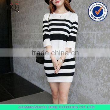 factory price ladies fashion short skirt and pullover striped sweater