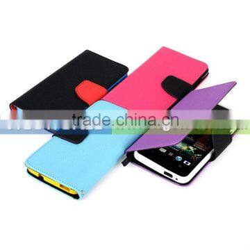 Colorful Contrast Color Pu Leather Case for HTC One M7 Leather Case Purple Colour