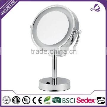 Cordless Lighted Double Sided Round Vanity Mirror, 9-Inch, Satin Nickel Finish