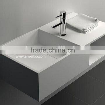 Modern Rectangular Fbathroom Solid Surface Wash Basin, Stone Resin Wash Basin, Wall Hung Wash Basin photo-5