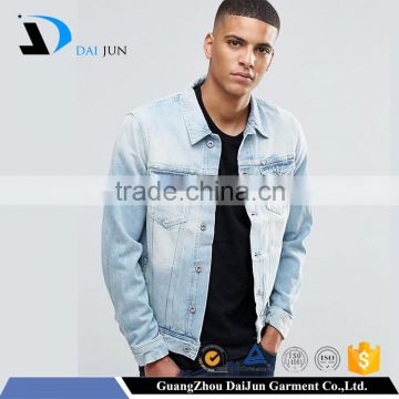 Guangzhou OEM newest design blue denim men customize logo fashion jacket