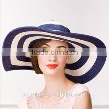 2016 New Fashion Summer Large Brim Beach Sun Womens Hats Ladies Black and White Stripes Floppy Straw Hat photo-4