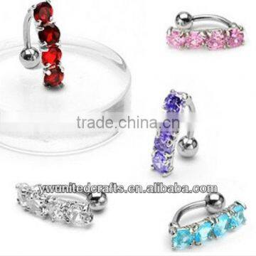 CZ GEM TOP DOWN BELLY NAVEL RING REVERSE 5 COLOR