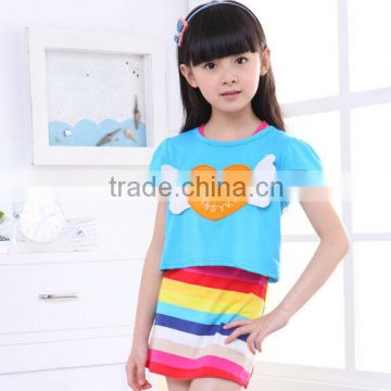 Blue color short sleeve dress, rainbow dress for girl, heart angel skirt for girls