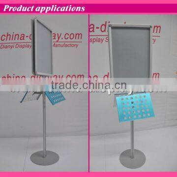 A1 Poster Stand, Snap Open, 2 Literature Trays, Round Base - silver