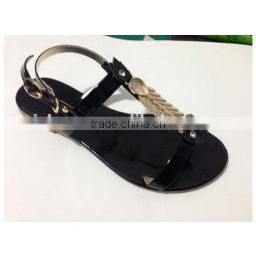 2015 nice design gold bling lady flat sandals