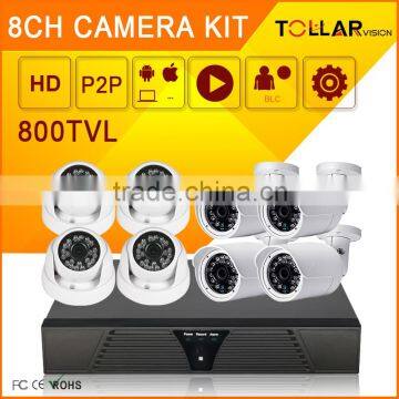 Fashionable 800TVL 8CH metal DVR bullet and dome cameras ahd kit