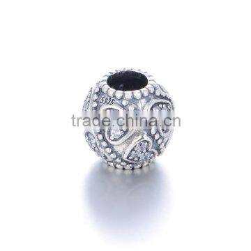 X325 Wholesale Engravable Silver Heart Charms Beads With Zircon