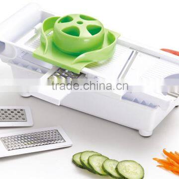 food safe mandoline slicer with 5 different stainless steel blades and container