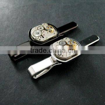 15x18mm Vintage Style Steam Punk Watch Movement Core Rhodium,metal Gun Black Fashion Tie Clip Bar 6830003 photo-2