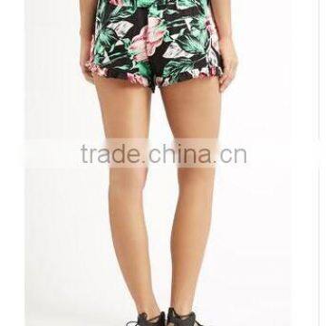 OEM and ODM Service 100% Viscose Frill Trim Hem Print Summer Casual Shorts Women Casual Shorts