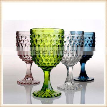 Embossed Thick Colored Stem Wine Glass