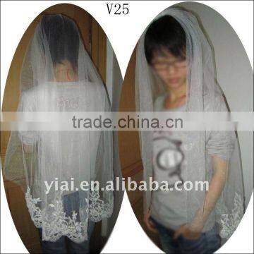 V25 Real Sample short Beaded One Layer Lace wedding Veil 2012