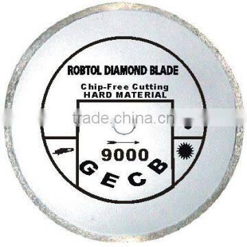 Small continuous rim diamond cutting blade for chip-free cutting extremely hard and brittle material